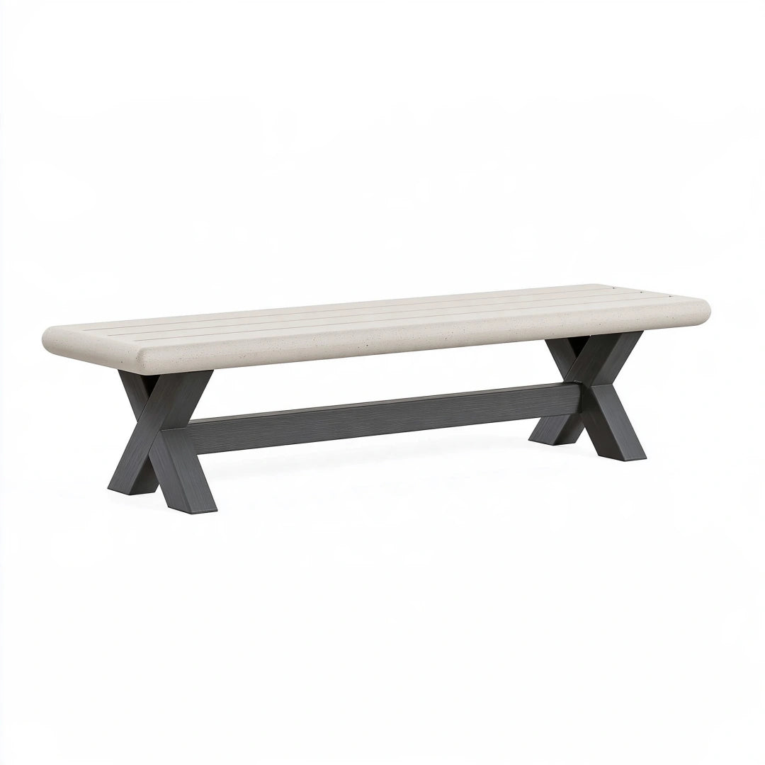 Panca da giardino 180 x 40 x 45 cm in cemento grigio con base grigio antracite stile moderno