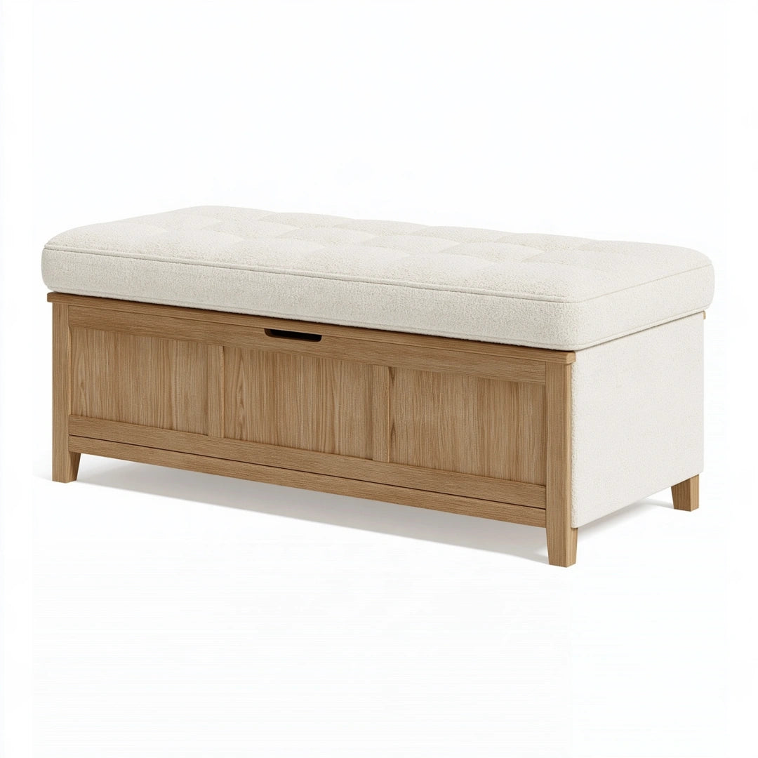 Panca contenitore 120 x 45 x 50 cm in legno e tessuto beige stile moderno
