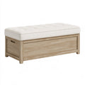 Panca contenitore 120 x 45 x 50 cm in legno beige con seduta imbottita stile moderno