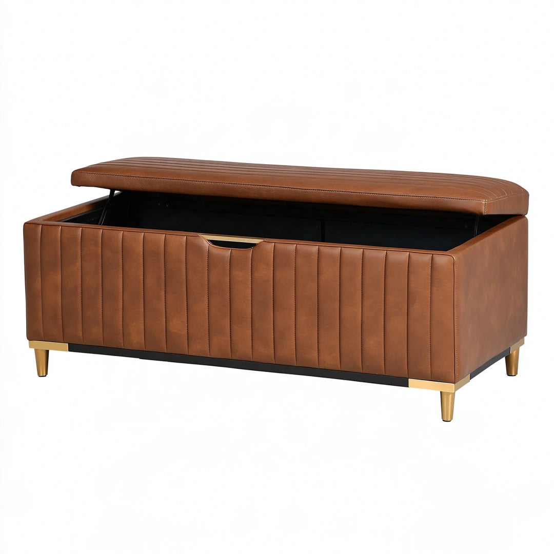 Panca contenitore 120 x 45 x 50 cm in similpelle marrone stile moderno