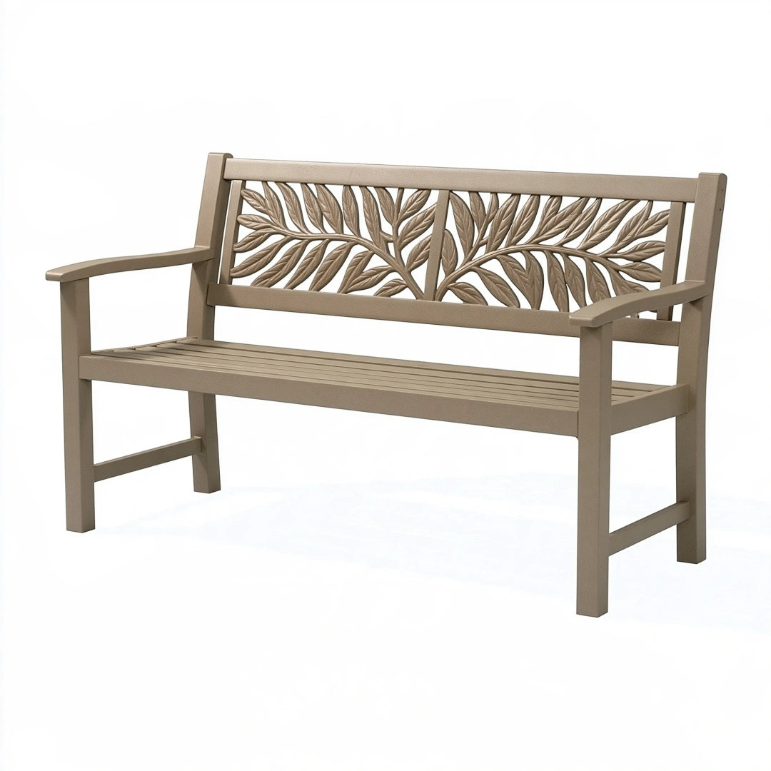 Panchina da giardino 120 x 60 x 88 cm in metallo tortora con schienale a foglie