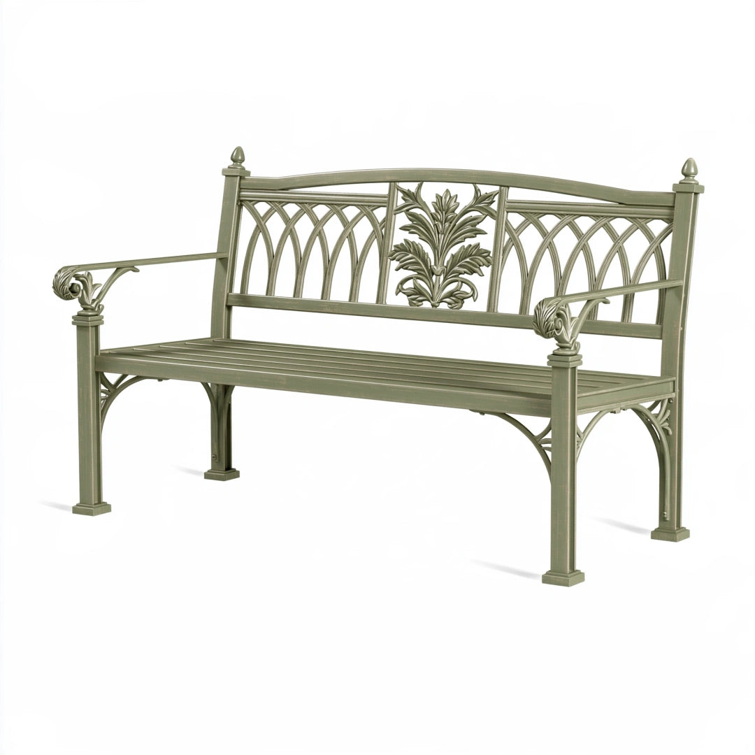 Panchina da giardino 120 x 60 x 90 cm in metallo verde oliva - stile classico per esterno