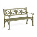 Panchina da giardino 150 cm in metallo verde oliva con schienale decorativo