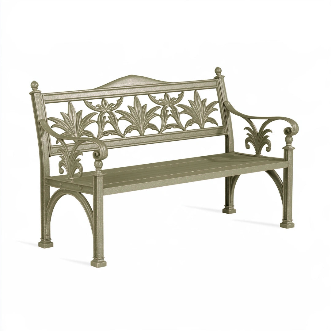 Panchina da giardino 122 x 61 x 94 cm in metallo verde oliva stile classico decorativo