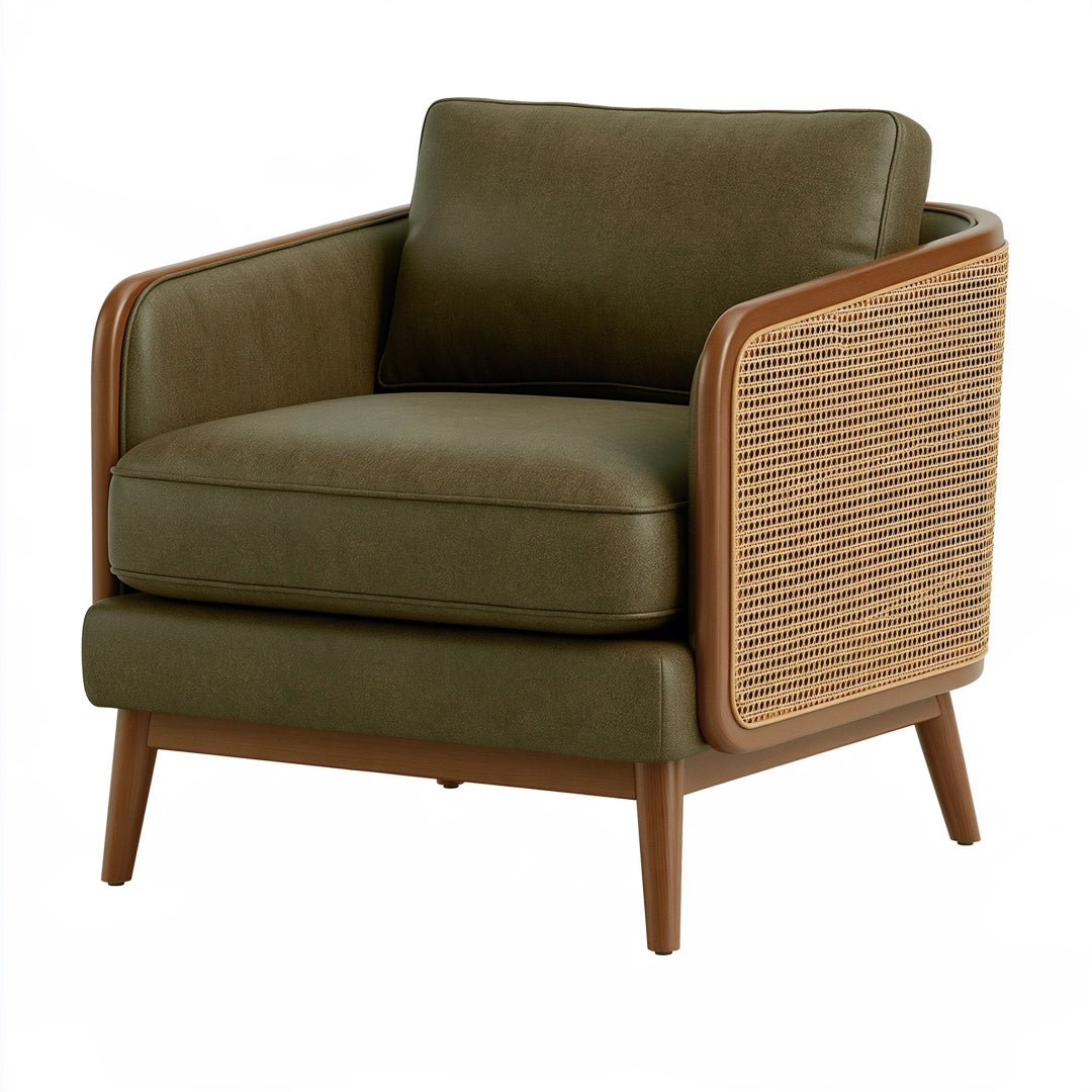 Poltrona 80 x 85 x 85 cm in tessuto verde e legno con rattan stile moderno