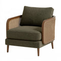 Poltrona 78 x 82 x 84 cm in tessuto verde oliva e legno con intreccio in rattan stile moderno
