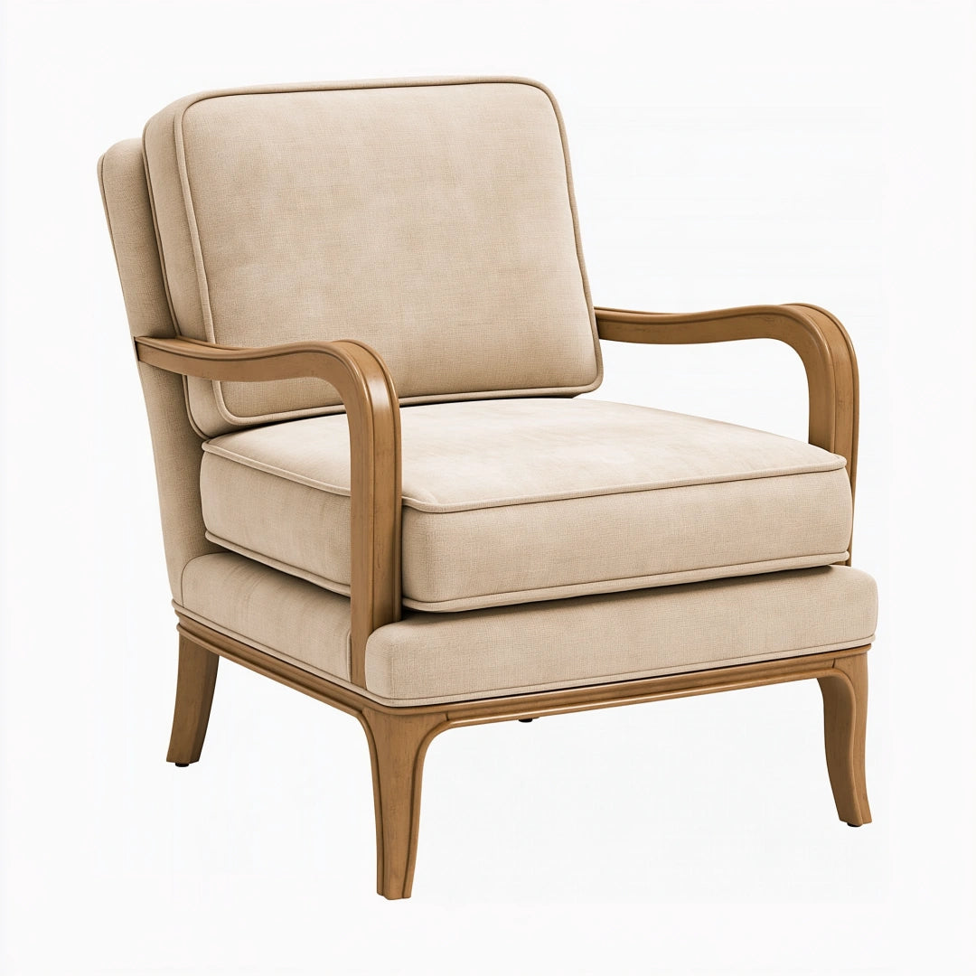 Poltrona 75 x 85 x 95 cm in tessuto beige e legno marrone stile classico