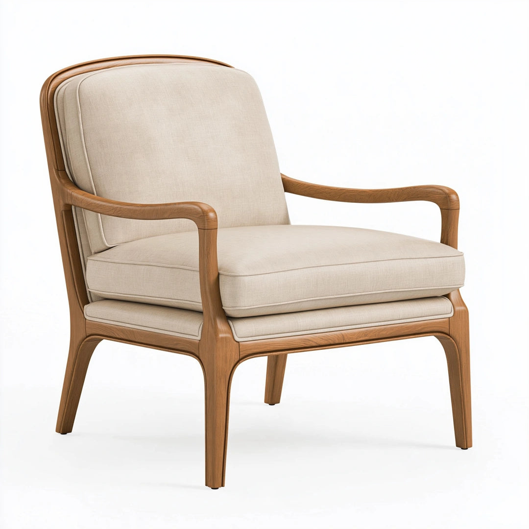 Poltrona 72 x 78 x 88 cm in legno e tessuto beige stile moderno