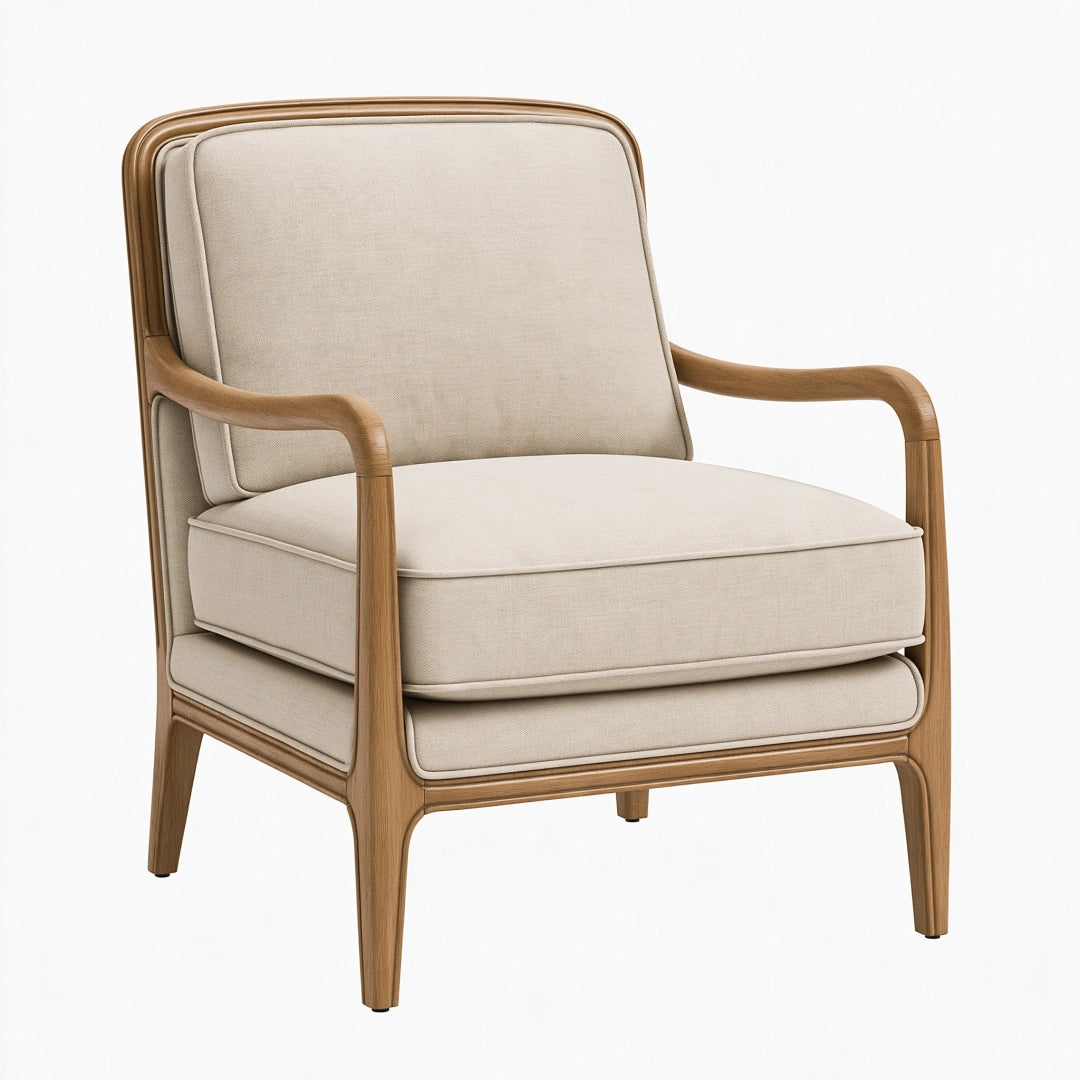 Poltrona 75 x 82 x 94 cm in legno e tessuto beige marrone - stile moderno con braccioli