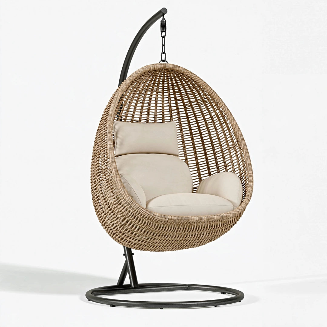 Poltrona sospesa 105 x 105 x 195 cm in rattan naturale con struttura nera per relax