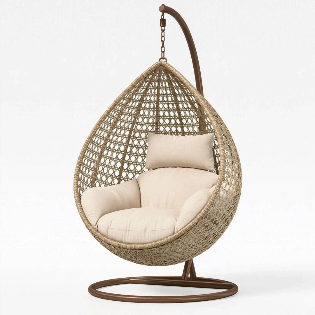 Poltrona sospesa 105 x 105 x 195 cm in metallo e intreccio effetto rattan beige marrone per relax stile bohémien