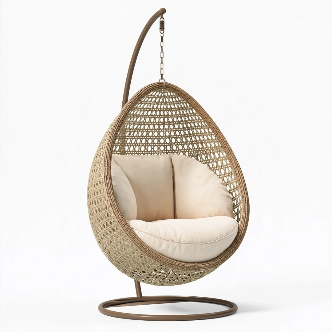Poltrona sospesa 105 x 105 x 195 cm in rattan beige con supporto in metallo stile boho