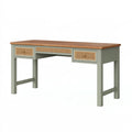 Scrivania 140 x 60 x 75 cm in legno verde salvia con cassetti in rattan stile naturale