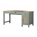 Scrivania 140 x 60 x 75 cm in legno verde salvia con cassetti e anta in rattan