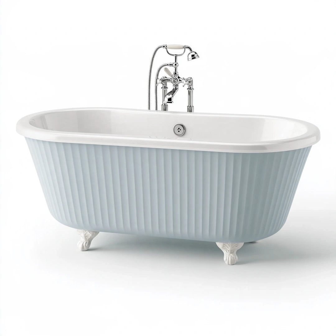 Vasca da bagno freestanding 170 x 75 x 75 cm in acrilico bianco e azzurro chiaro stile classico