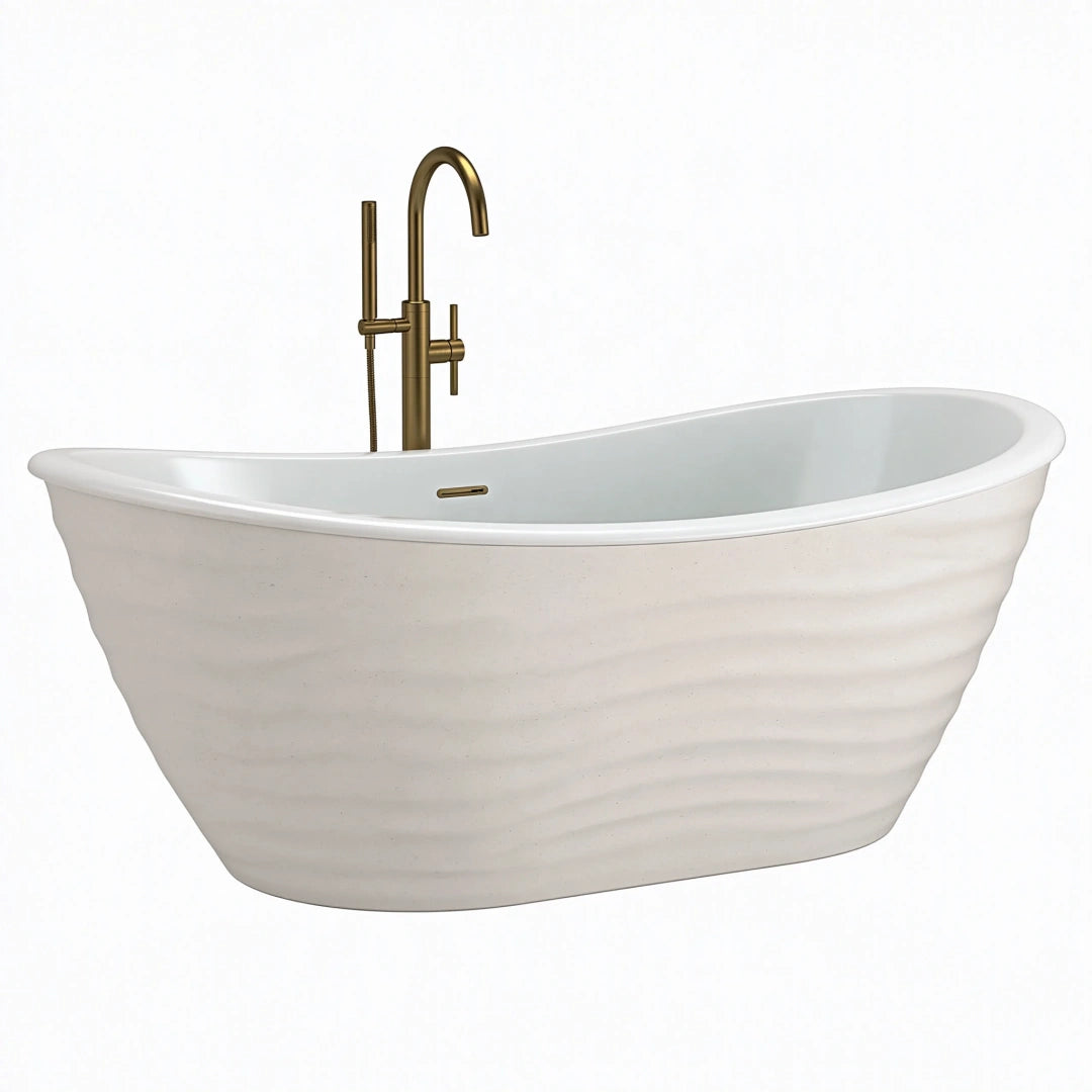Vasca da bagno freestanding 170 x 80 x 75 cm in pietra artificiale bianca stile contemporaneo
