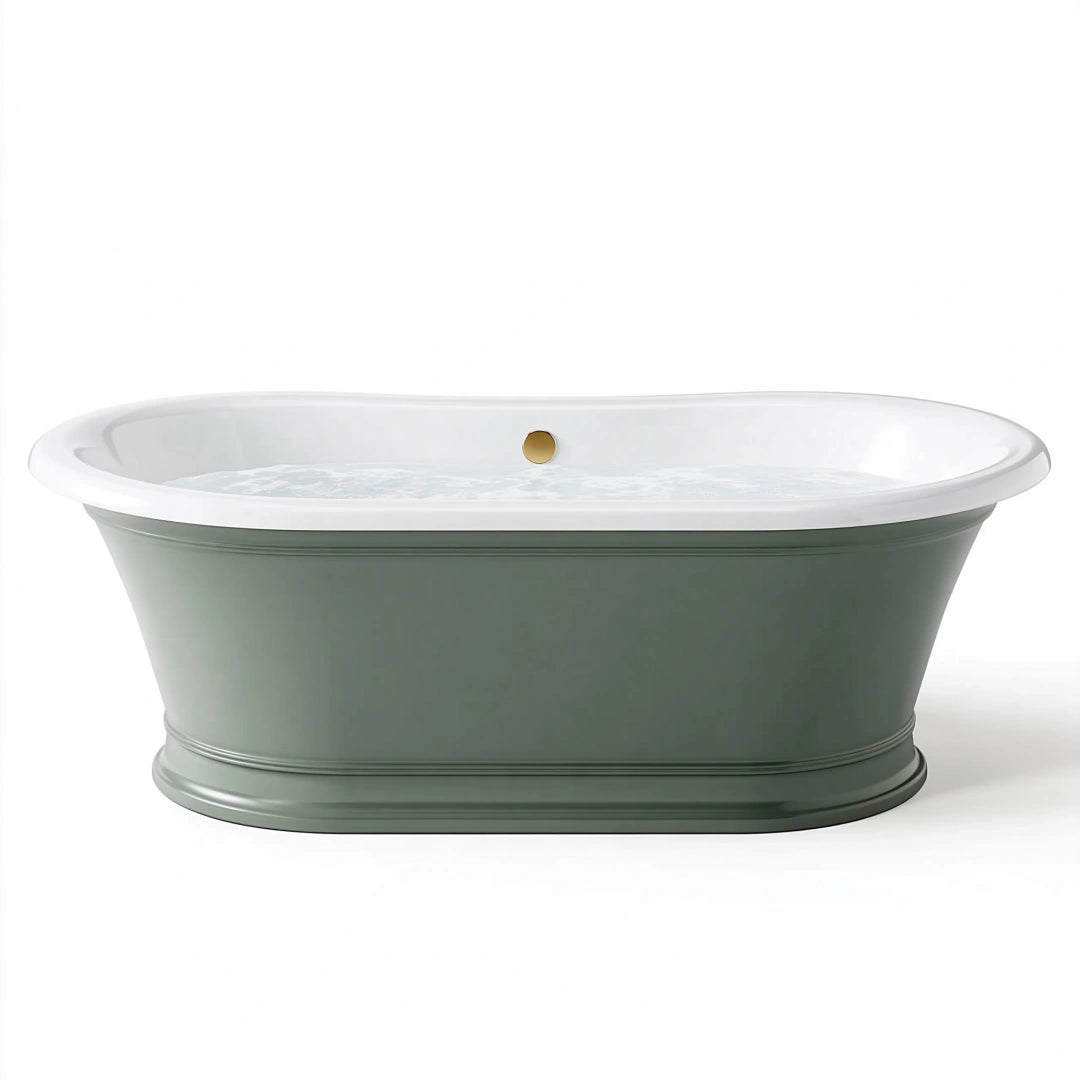 Vasca da bagno freestanding ovale 170 x 75 x 58 cm in ghisa smaltata verde salvia e bianco stile classico