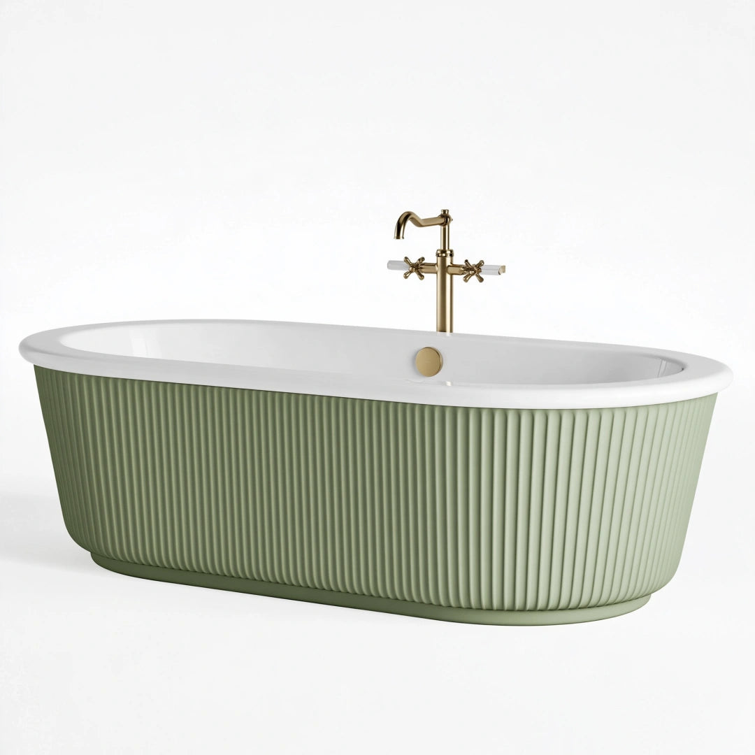 Vasca da bagno freestanding 170 x 75 cm in acrilico verde salvia con superficie scanalata